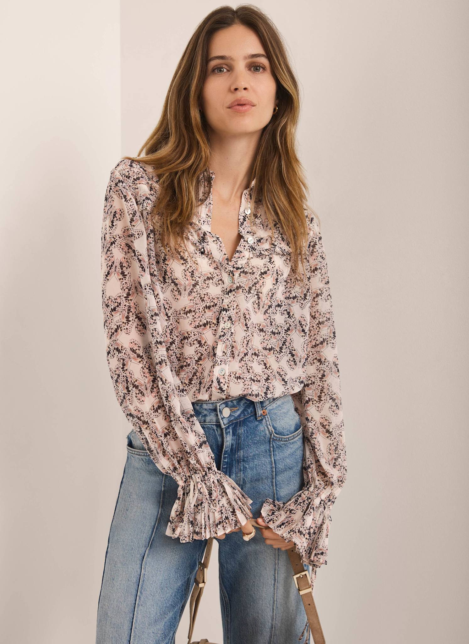 Cream Butterfly Print Blouse
