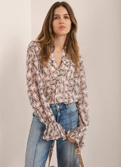 Cream Butterfly Print Blouse