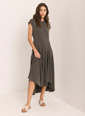 Khaki Jersey Asymmetric Midi Dress