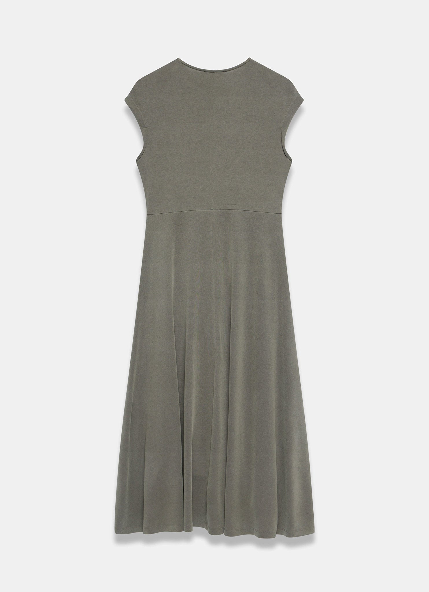 Khaki Jersey Asymmetric Midi Dress
