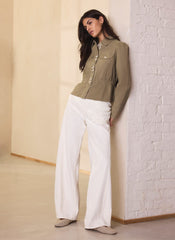 Khaki Cotton Blend Peplum Jacket
