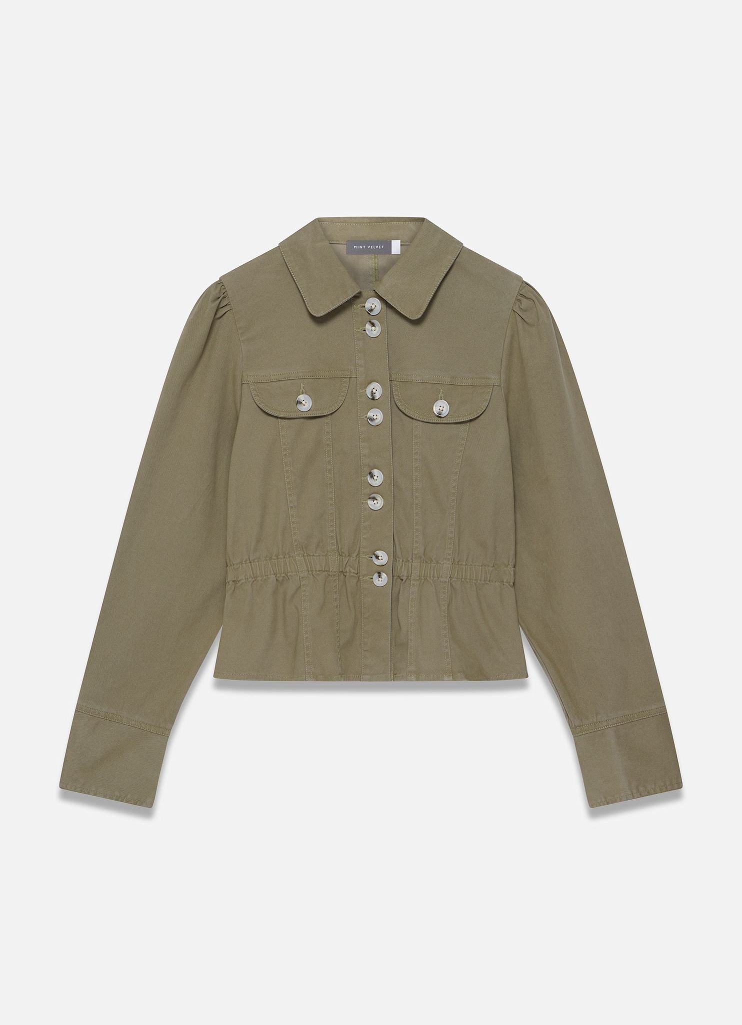 Khaki Cotton Blend Peplum Jacket