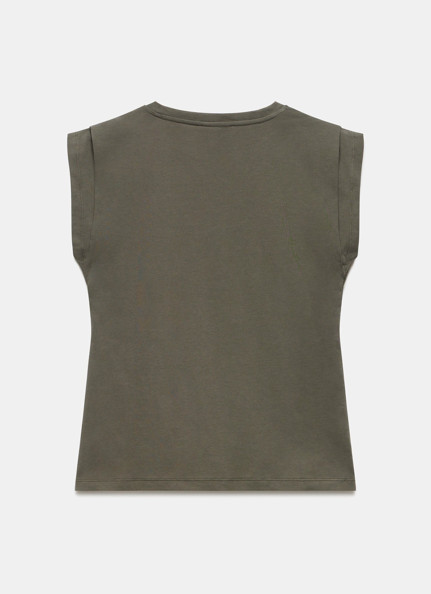 Khaki Cotton Extended Shoulder T-Shirt