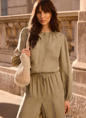 Khaki Long Sleeve Bomber Blouse