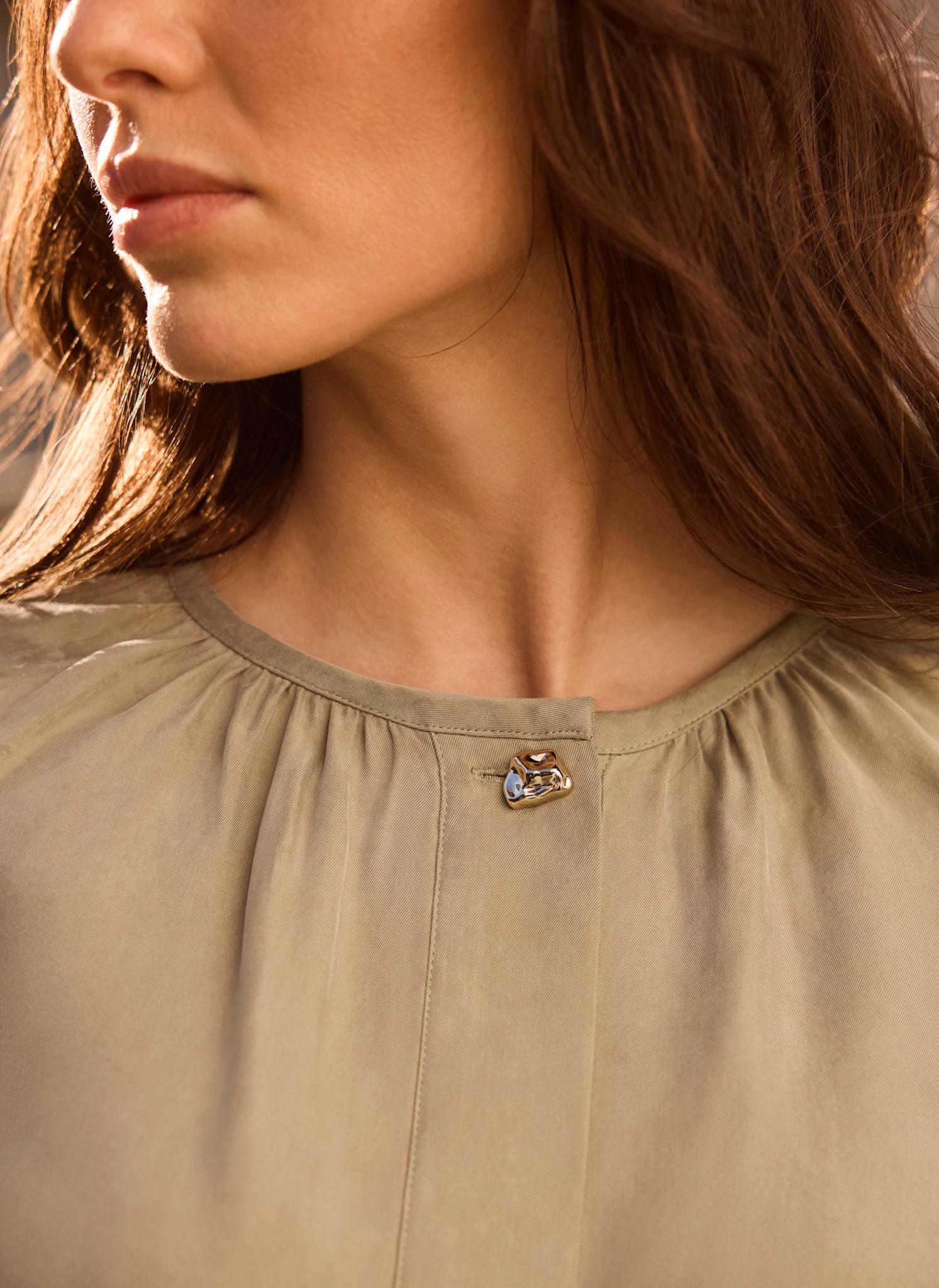 Khaki Long Sleeve Bomber Blouse