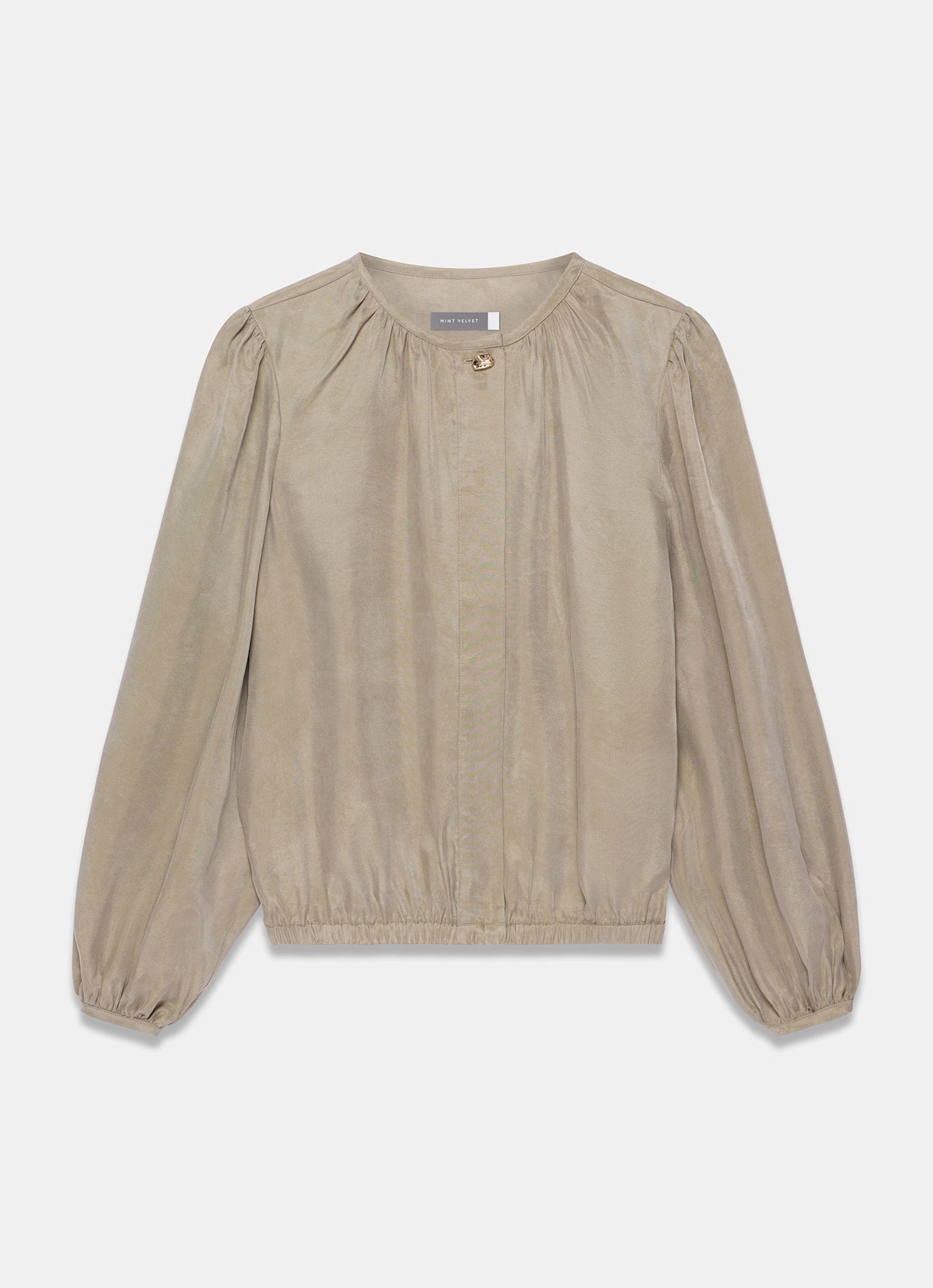 Khaki Long Sleeve Bomber Blouse