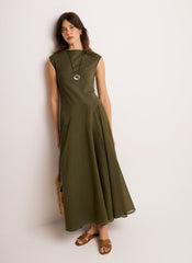 Khaki Sleeveless Drop Waist Midi Dress
