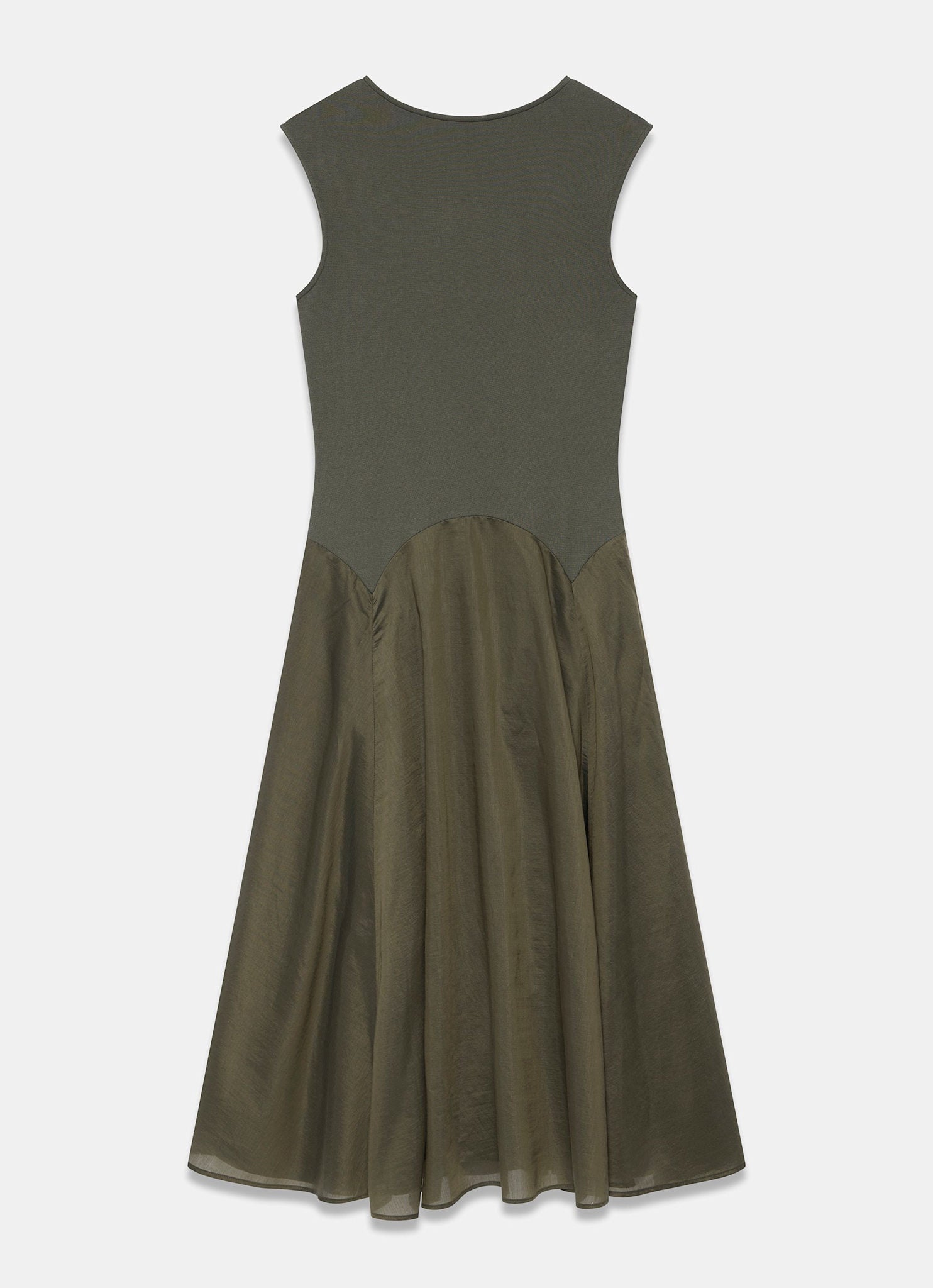 Khaki Sleeveless Drop Waist Midi Dress