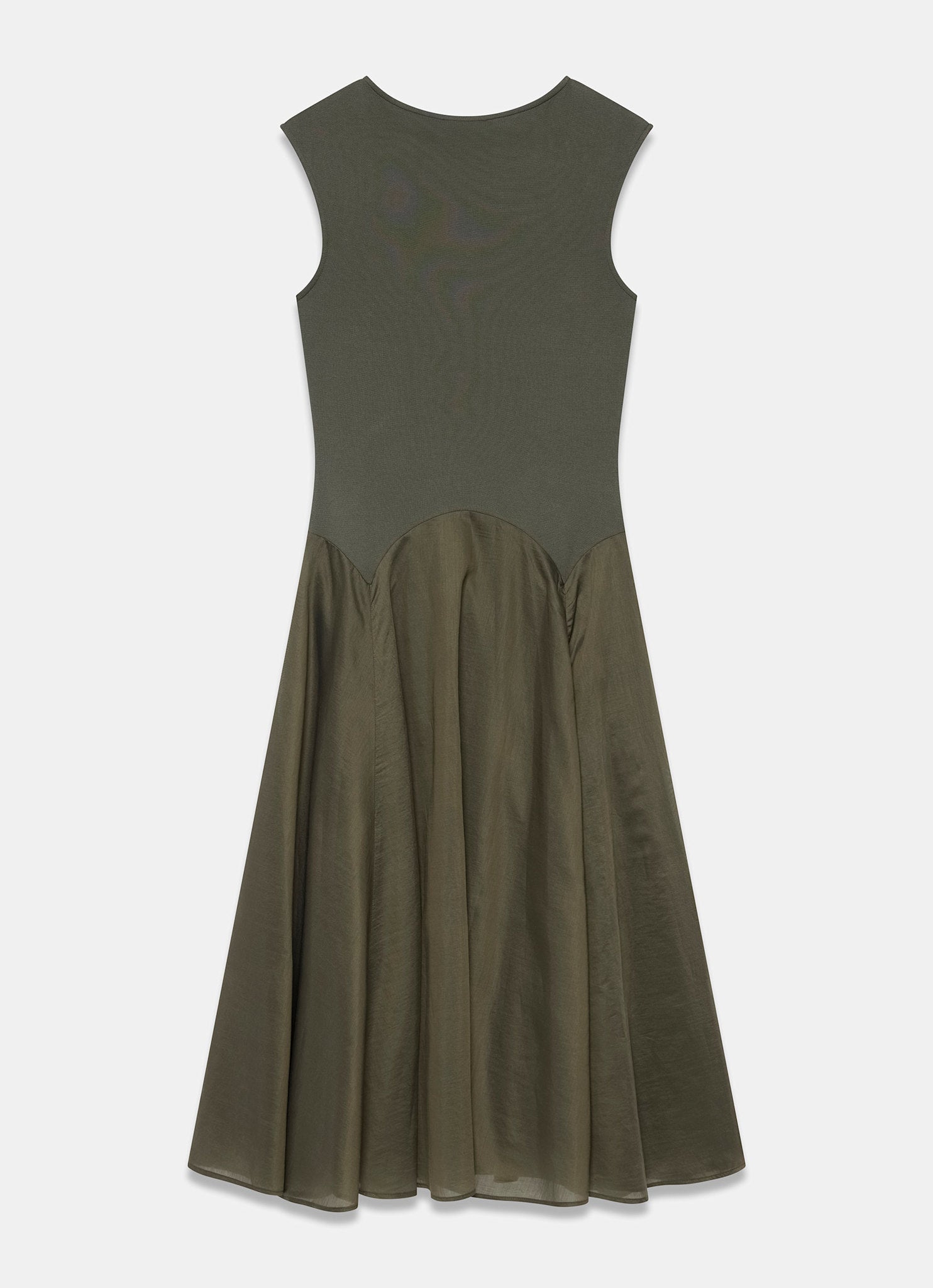 Khaki Sleeveless Drop Waist Midi Dress