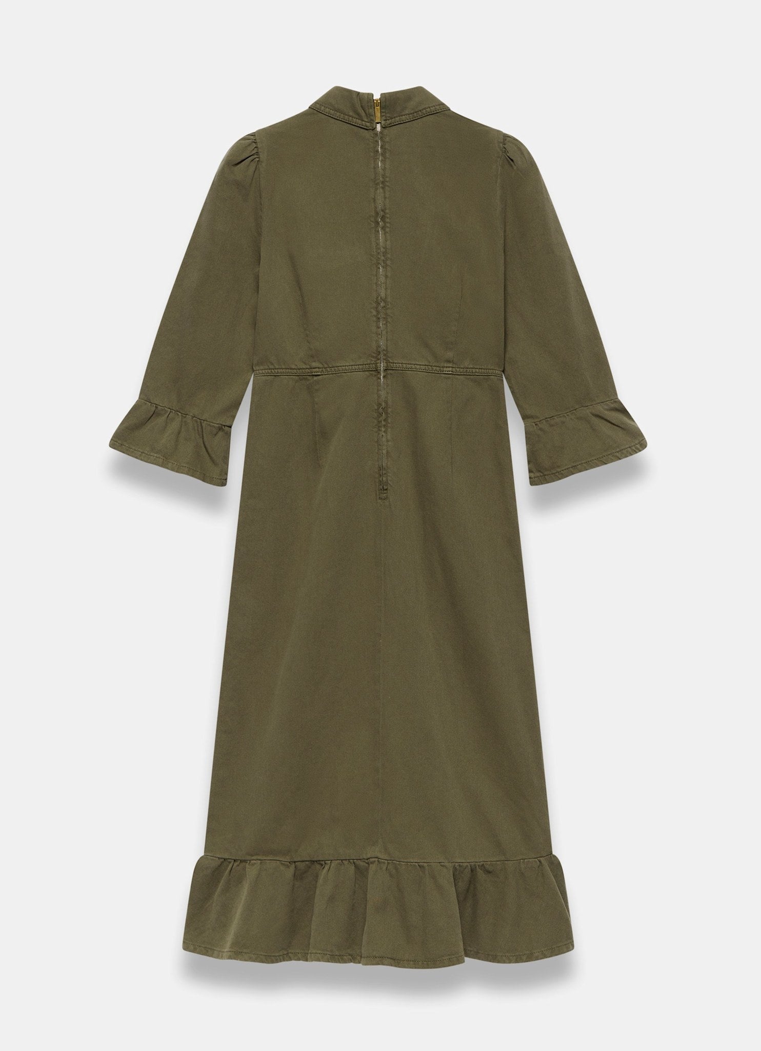 Khaki Denim Midi Shirt Dress