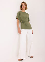 Khaki Gathered Detail Top