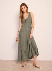 Khaki Sleeveless Knit Midi Dress