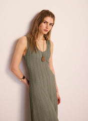 Khaki Sleeveless Knit Midi Dress