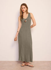 Khaki Sleeveless Knit Midi Dress
