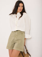Khaki Pleated Chino Utility Shorts