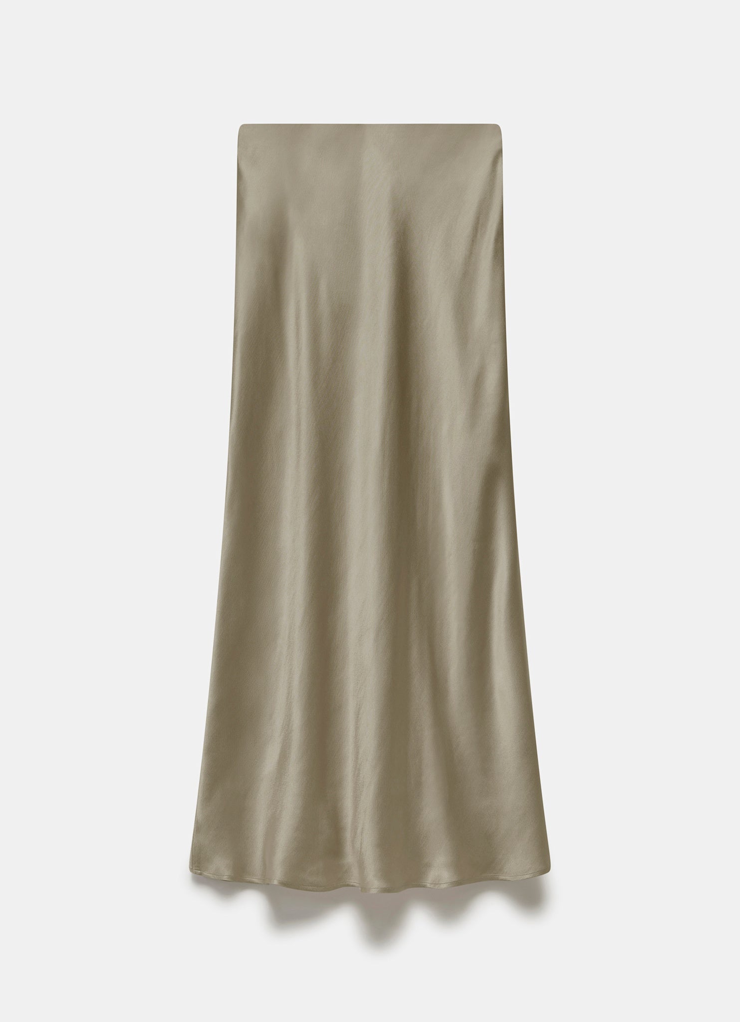 Khaki Satin Slip Midi Skirt