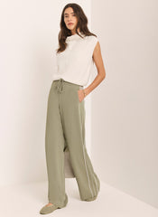 Khaki Scallop Side Stripe Wide Trousers