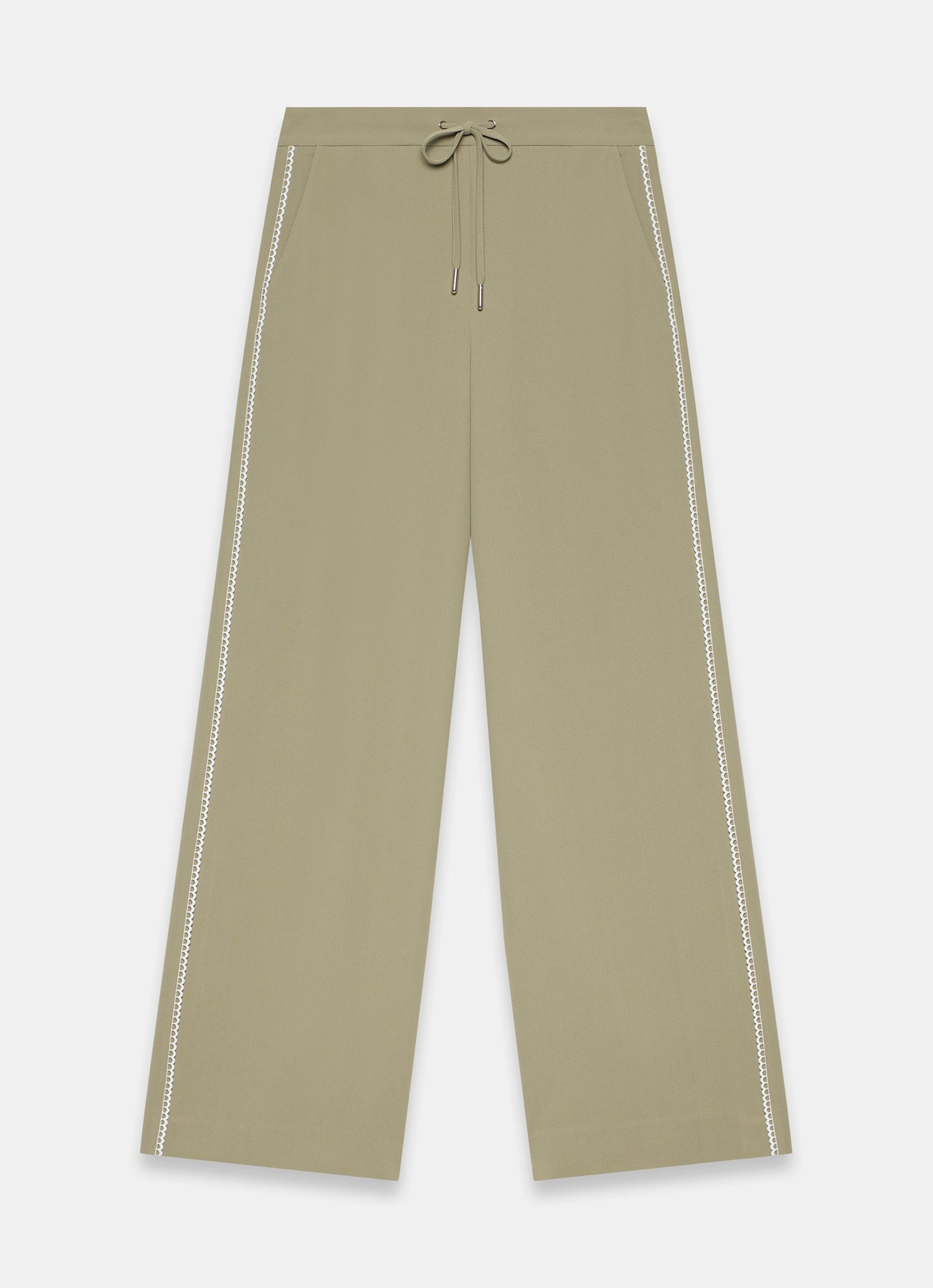 Khaki Scallop Side Stripe Wide Trousers