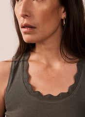 Khaki Scallop Trim Vest Top