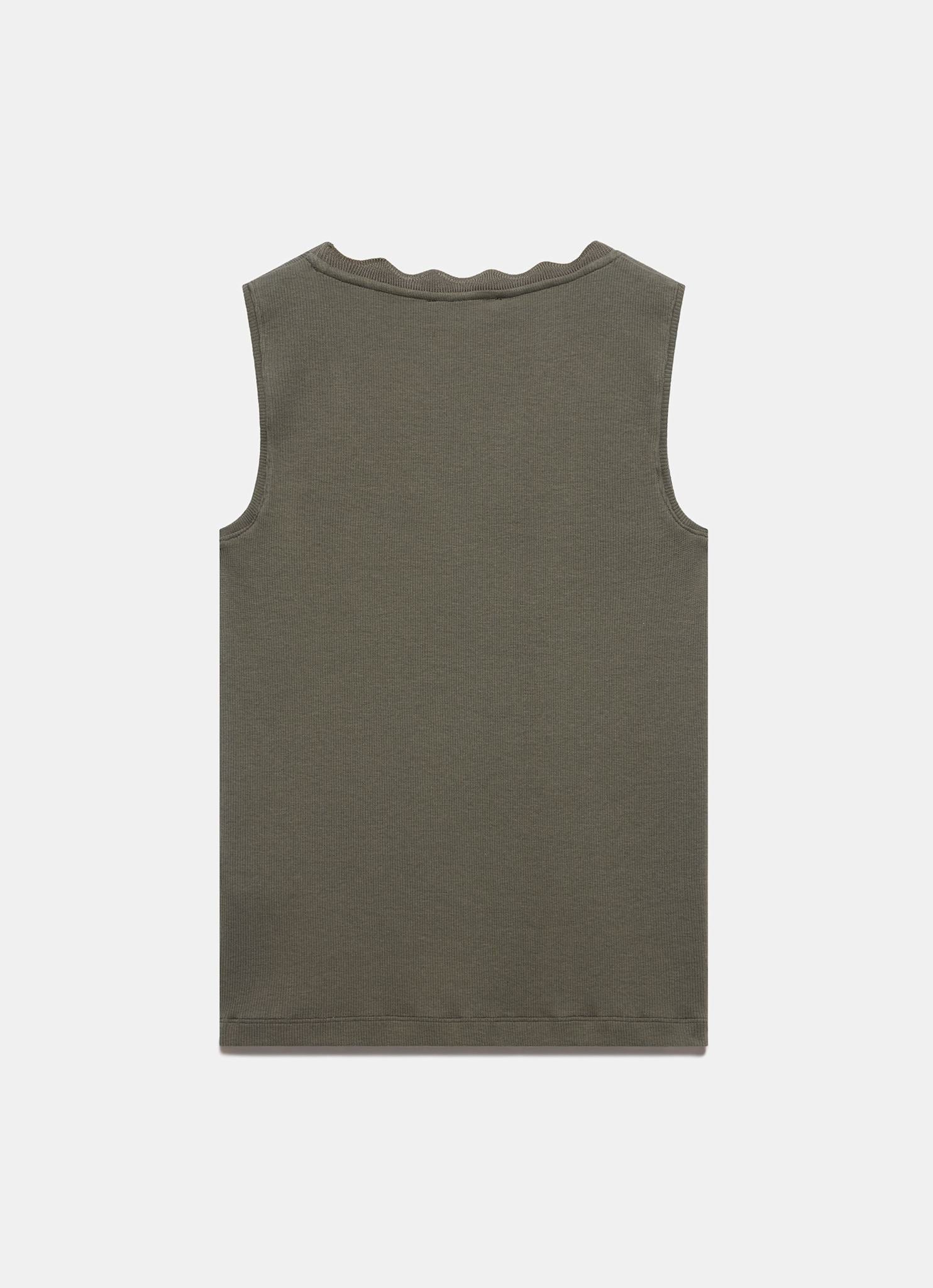 Khaki Scallop Trim Vest Top
