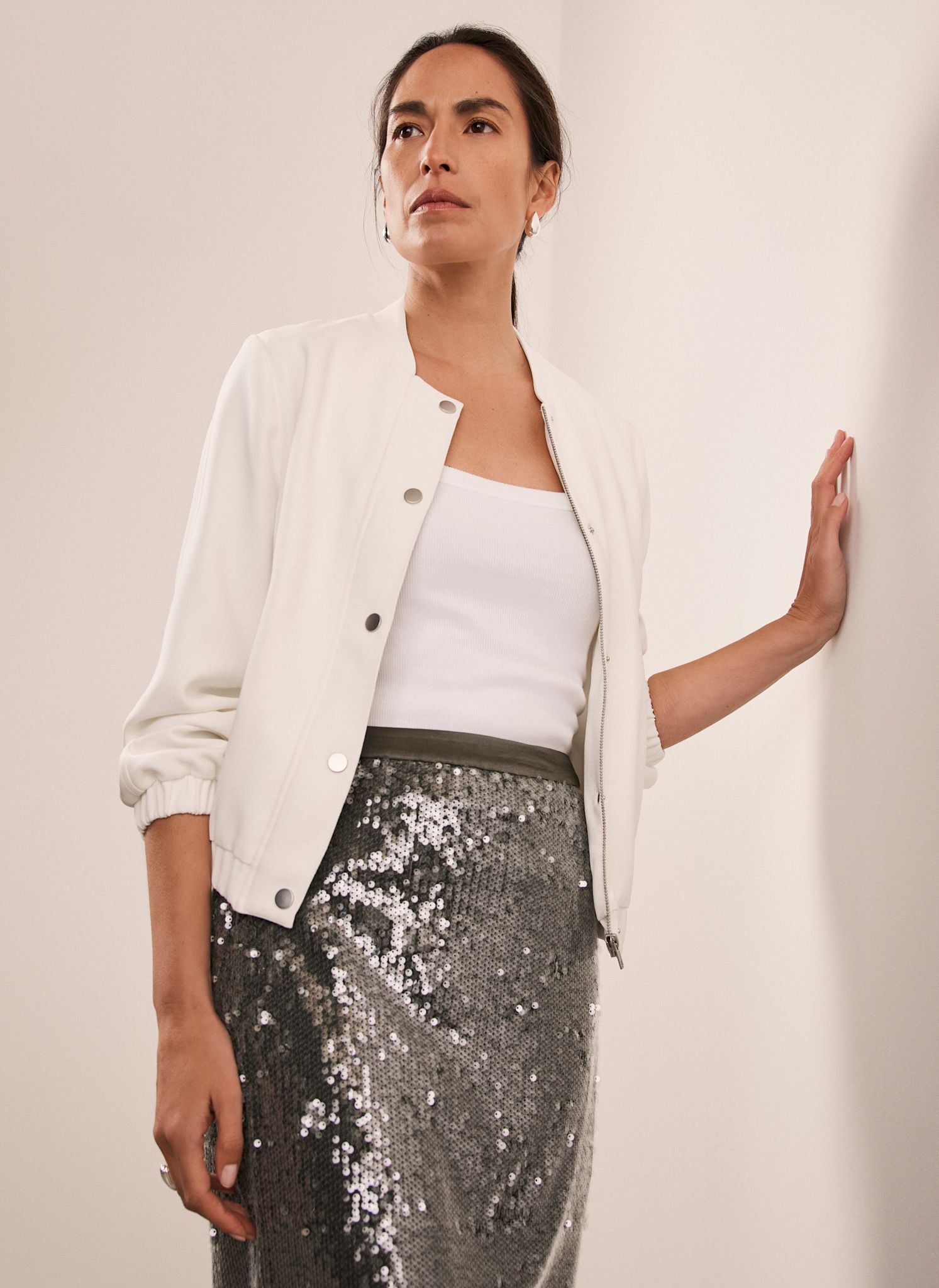 Khaki Sequin Midi Skirt