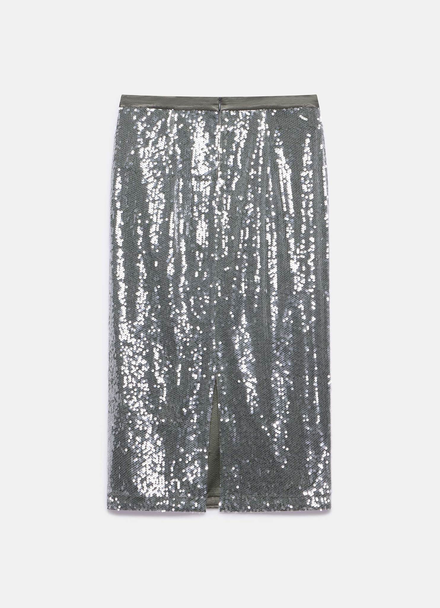 Khaki Sequin Midi Skirt