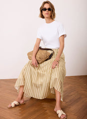 Green Striped A Line Midi Skirt