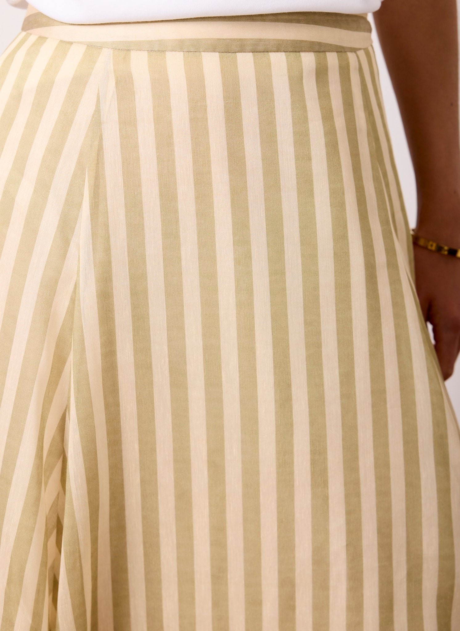 Green Striped A Line Midi Skirt