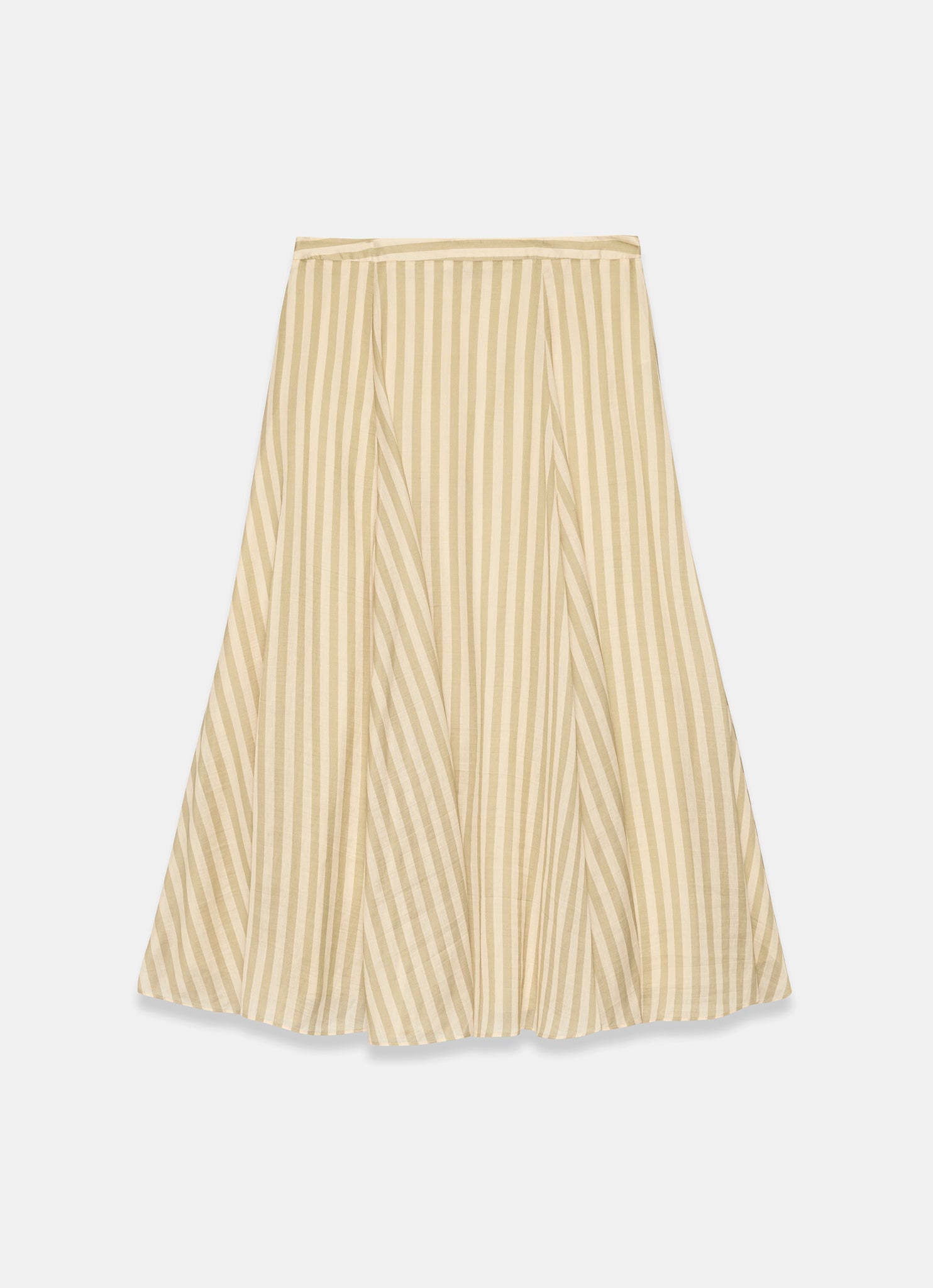 Green Striped A Line Midi Skirt
