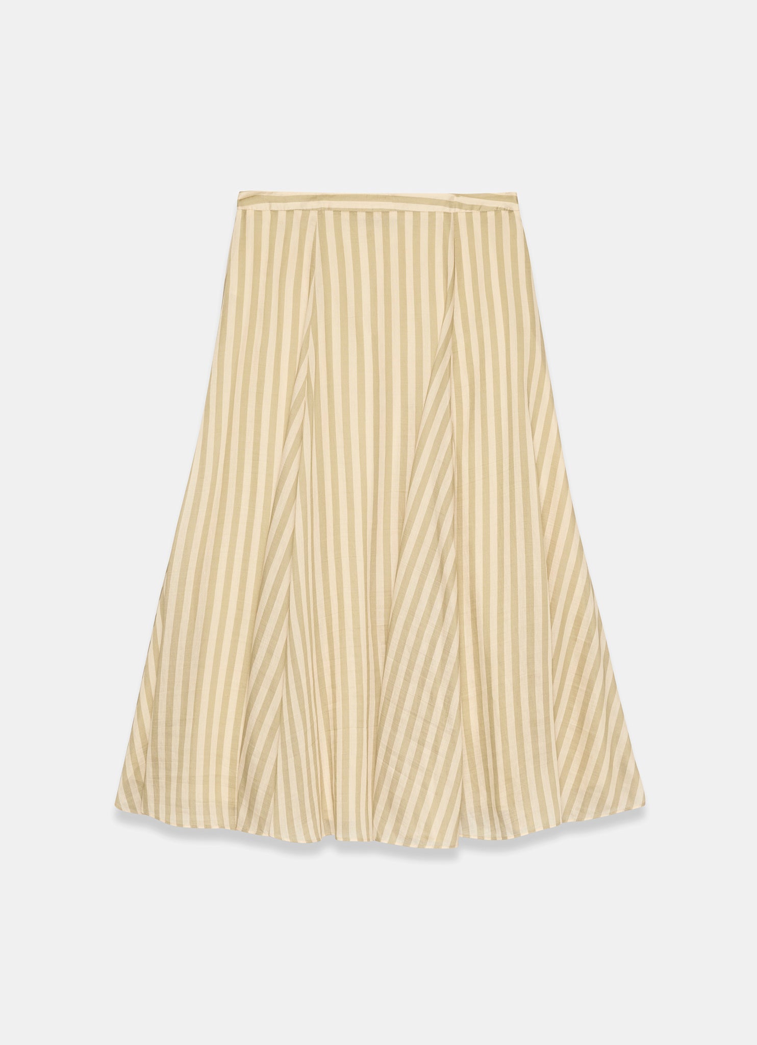 Green Striped A Line Midi Skirt