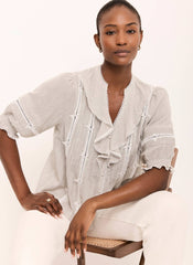 Cotton Stripe Ruffle Blouse