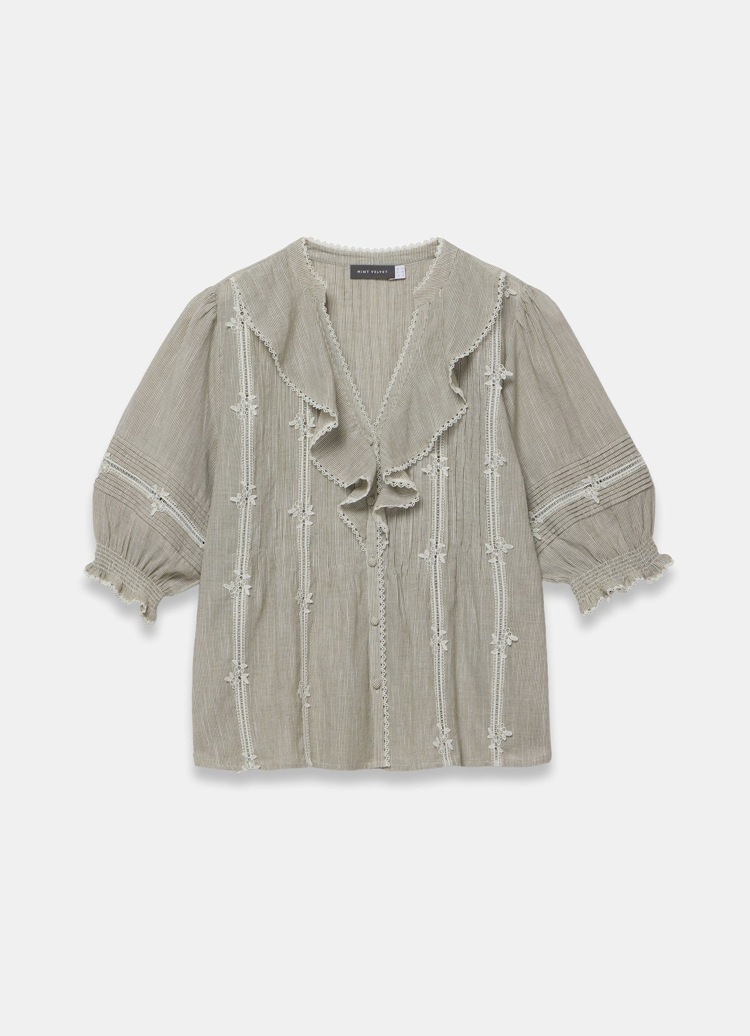 Cotton Stripe Ruffle Blouse