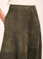 Khaki Suede Full Midi Skirt