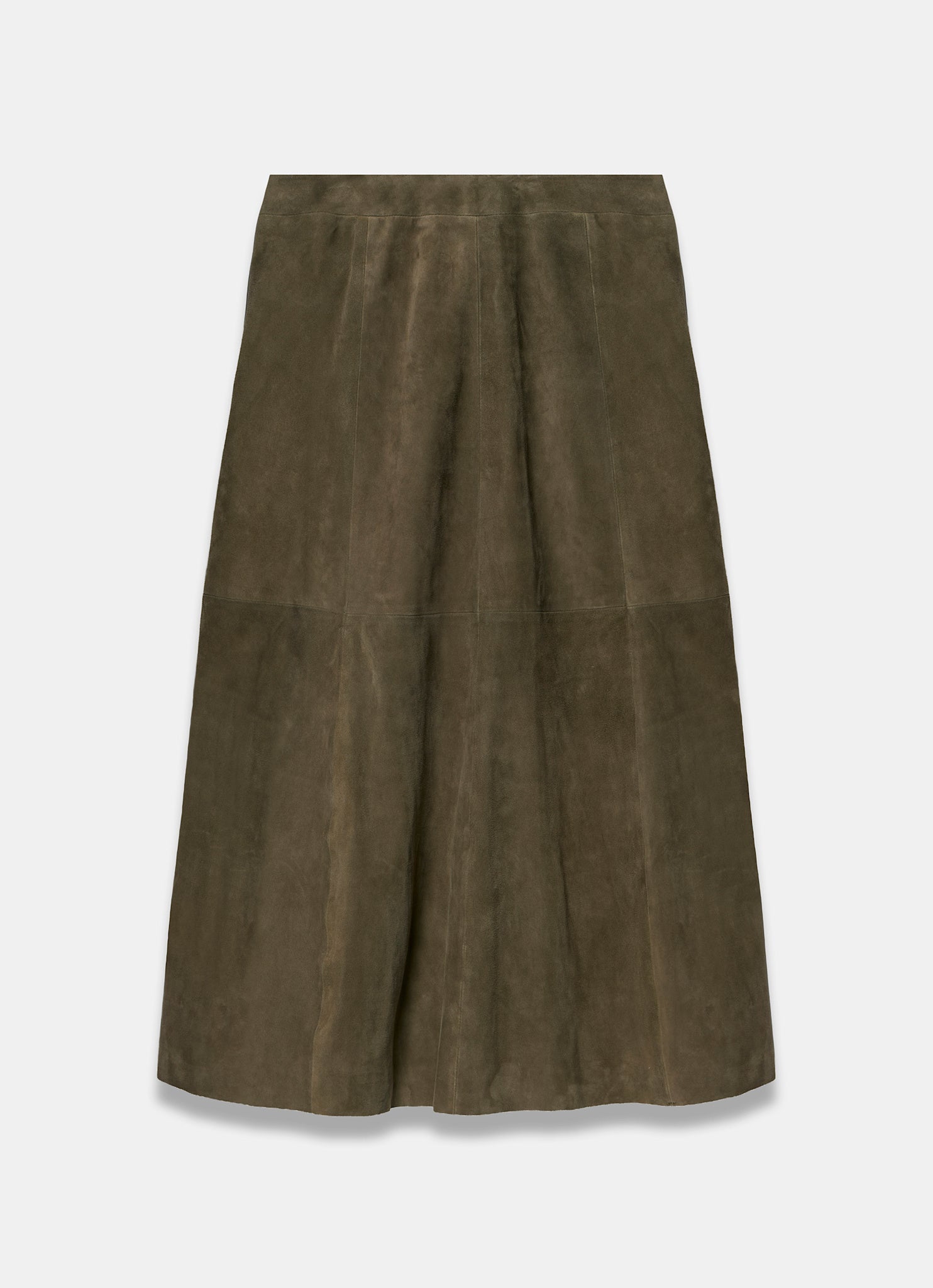 Khaki Suede Full Midi Skirt