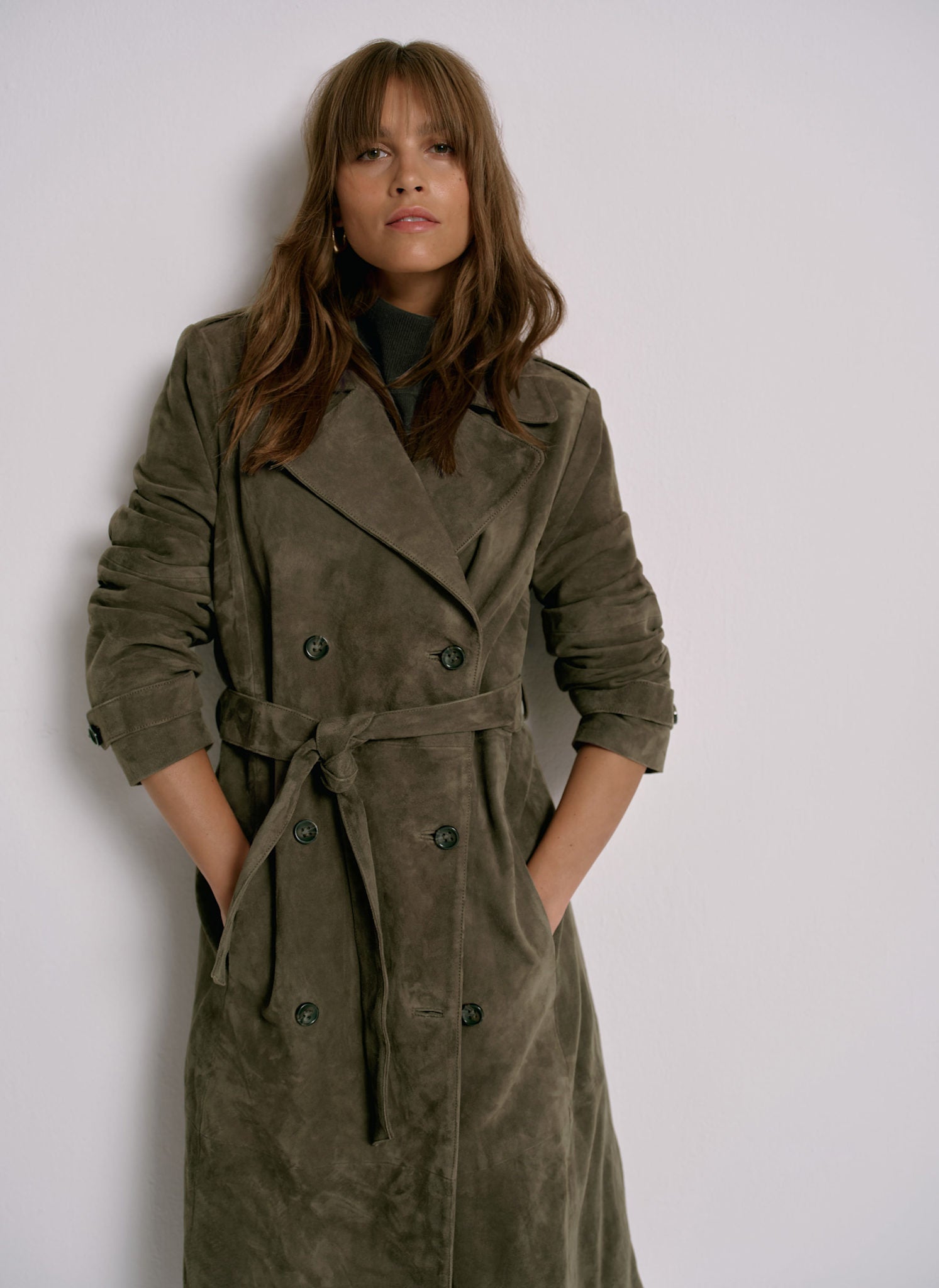 Khaki Suede Trench Coat