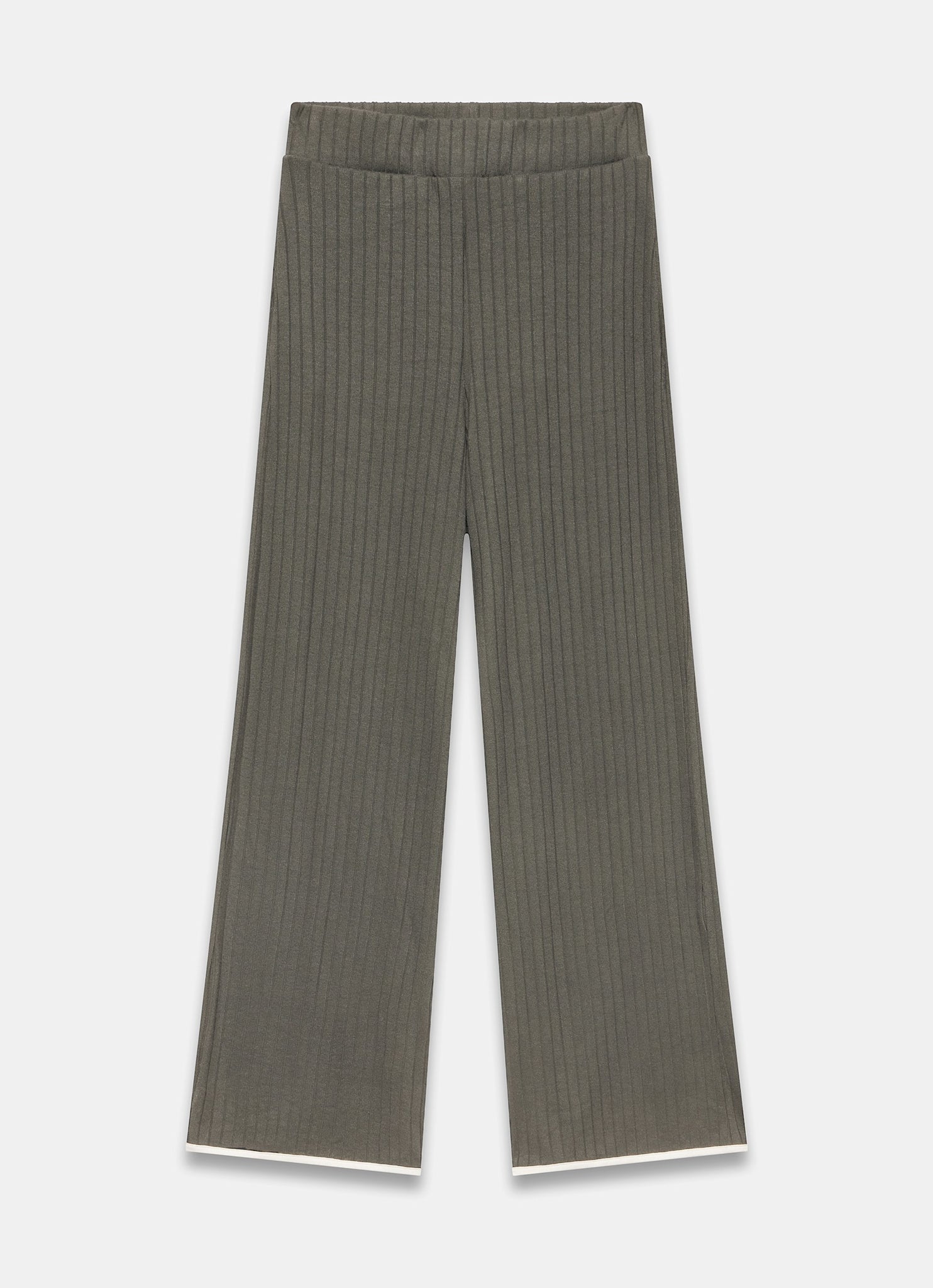 Khaki Ribbed Contrast Trim Wide Trousers