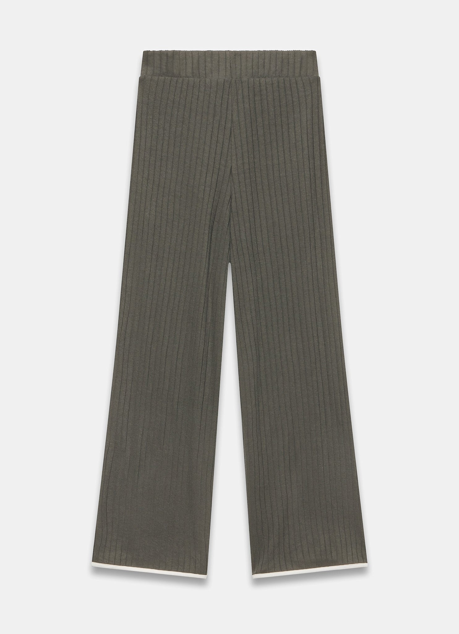 Khaki Ribbed Contrast Trim Wide Trousers
