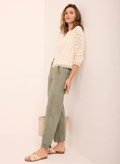 Khaki Washed Barrel Leg Chino Trousers