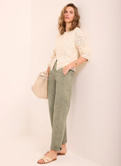 Khaki Washed Barrel Leg Chino Trousers