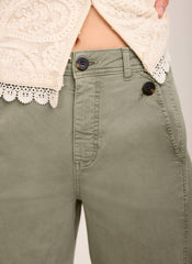 Khaki Washed Barrel Leg Chino Trousers