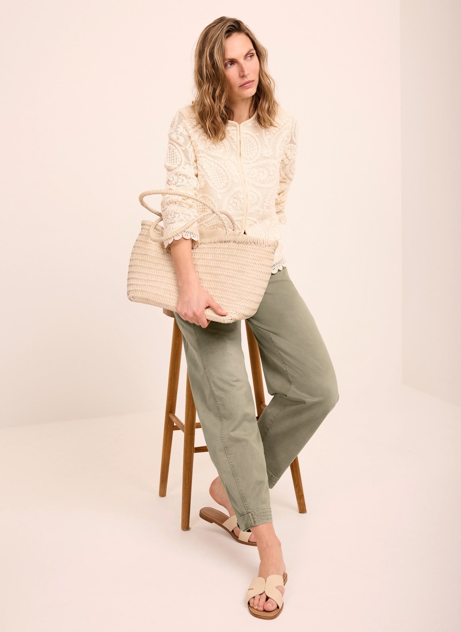 Khaki Washed Barrel Leg Chino Trousers