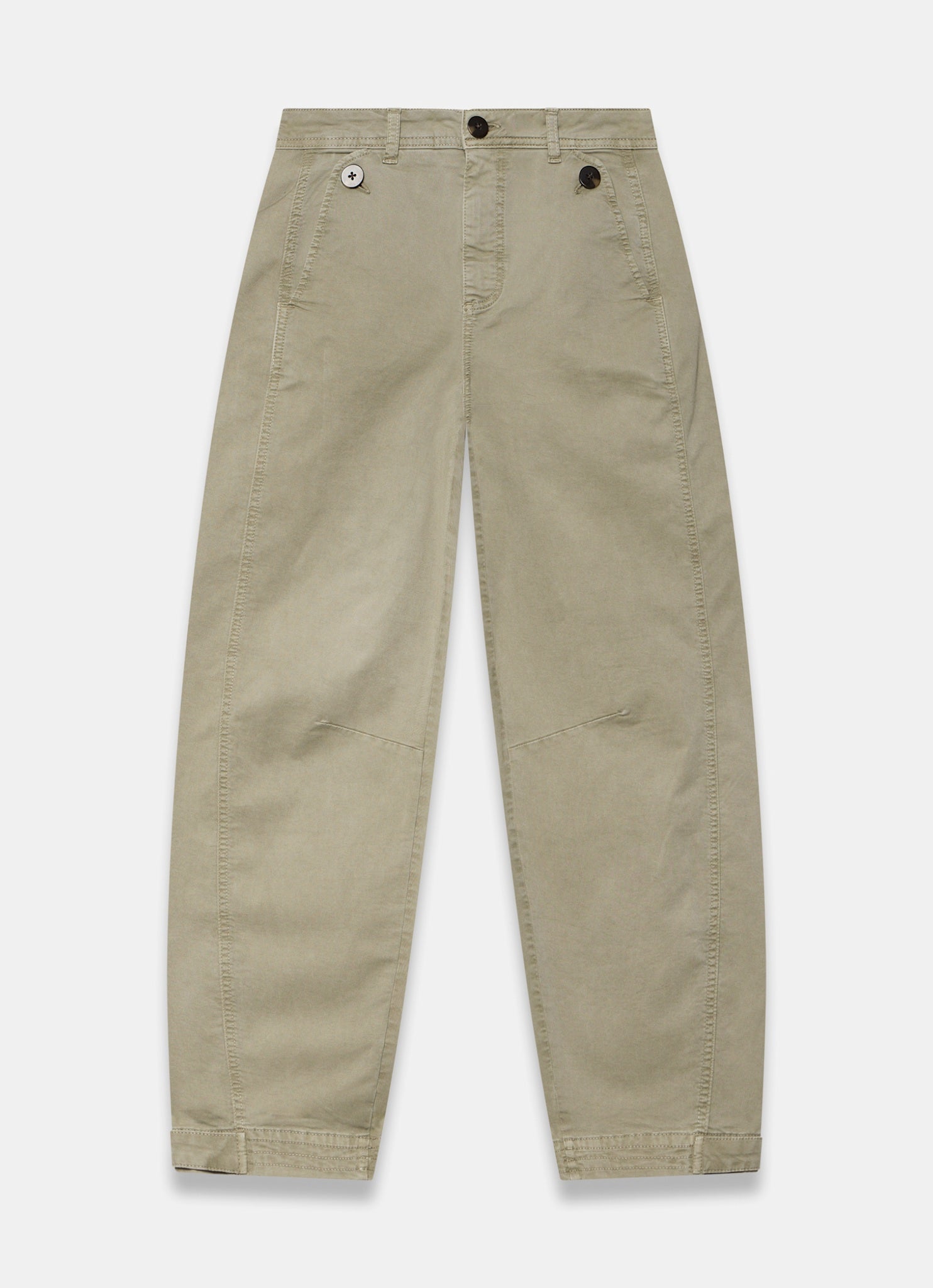 Khaki Washed Barrel Leg Chino Trousers