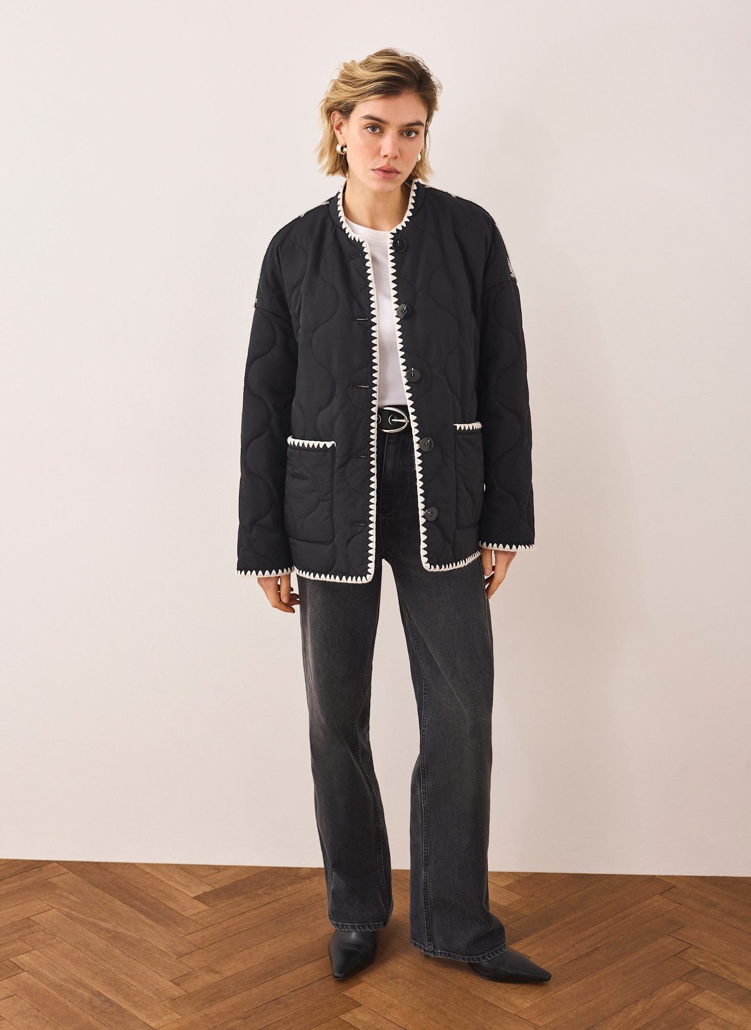 Black Contrast Back Quilted Jacket