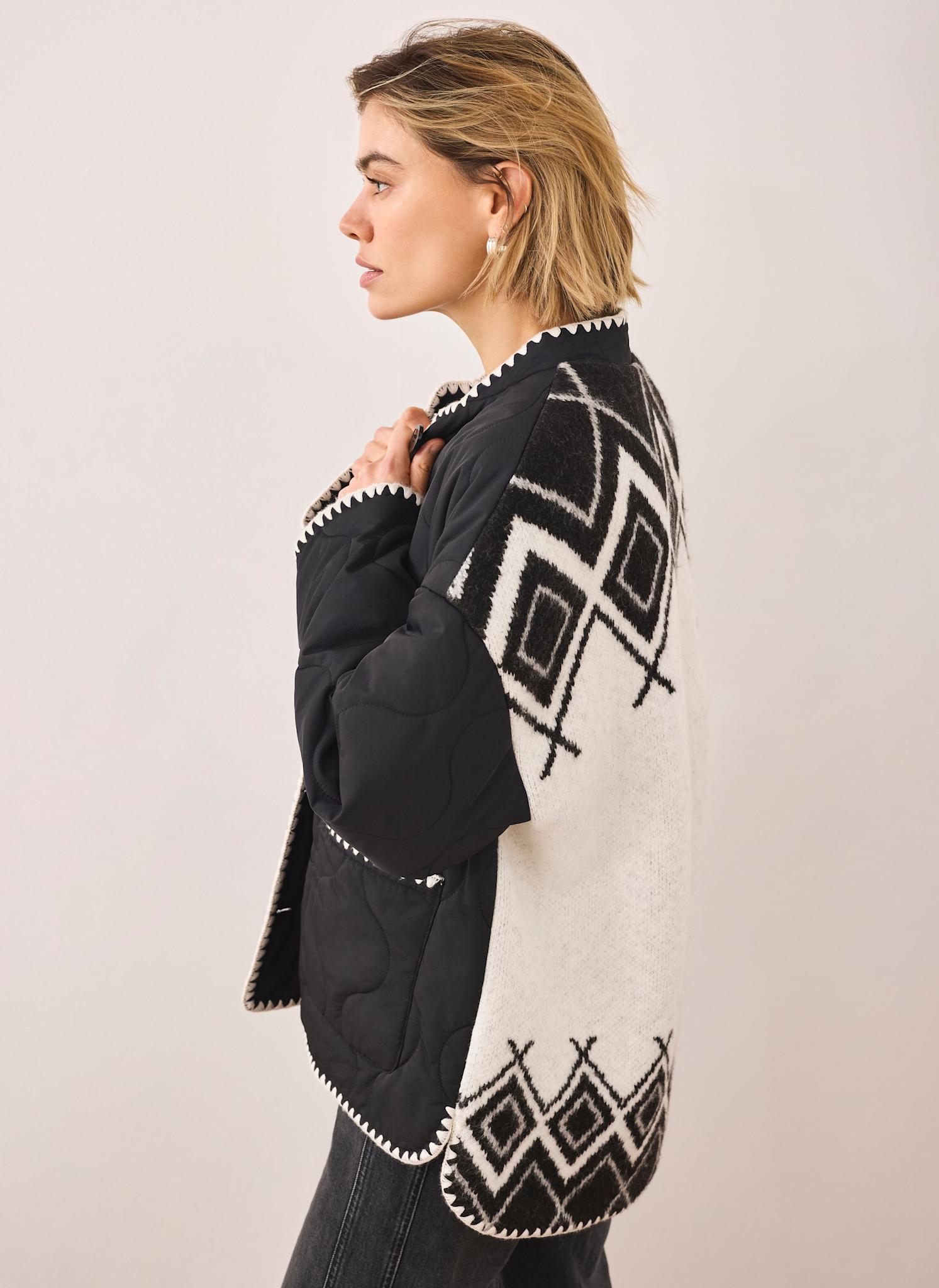 Black Contrast Back Quilted Jacket