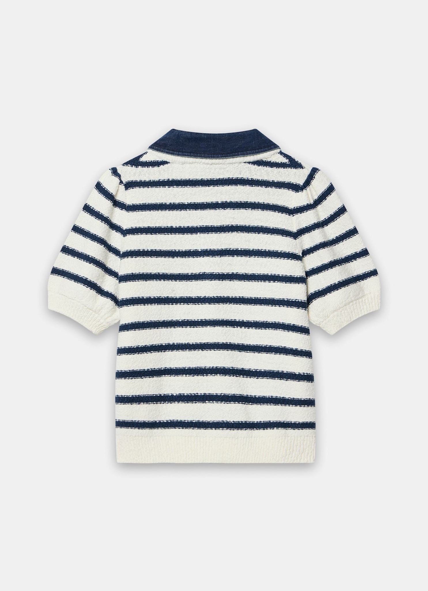 Cream Striped Knit Denim Detail Tops