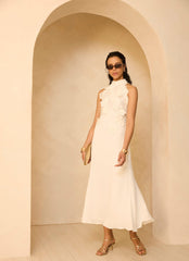 White Floral Textured Maxi Dress