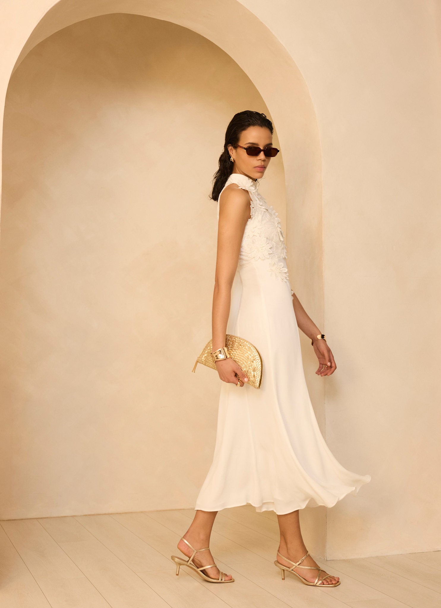 White Floral Textured Maxi Dress