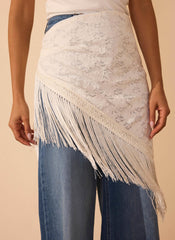 Cream Lace Fringe Cover Up Scarf