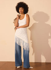 Cream Lace Fringe Cover Up Scarf
