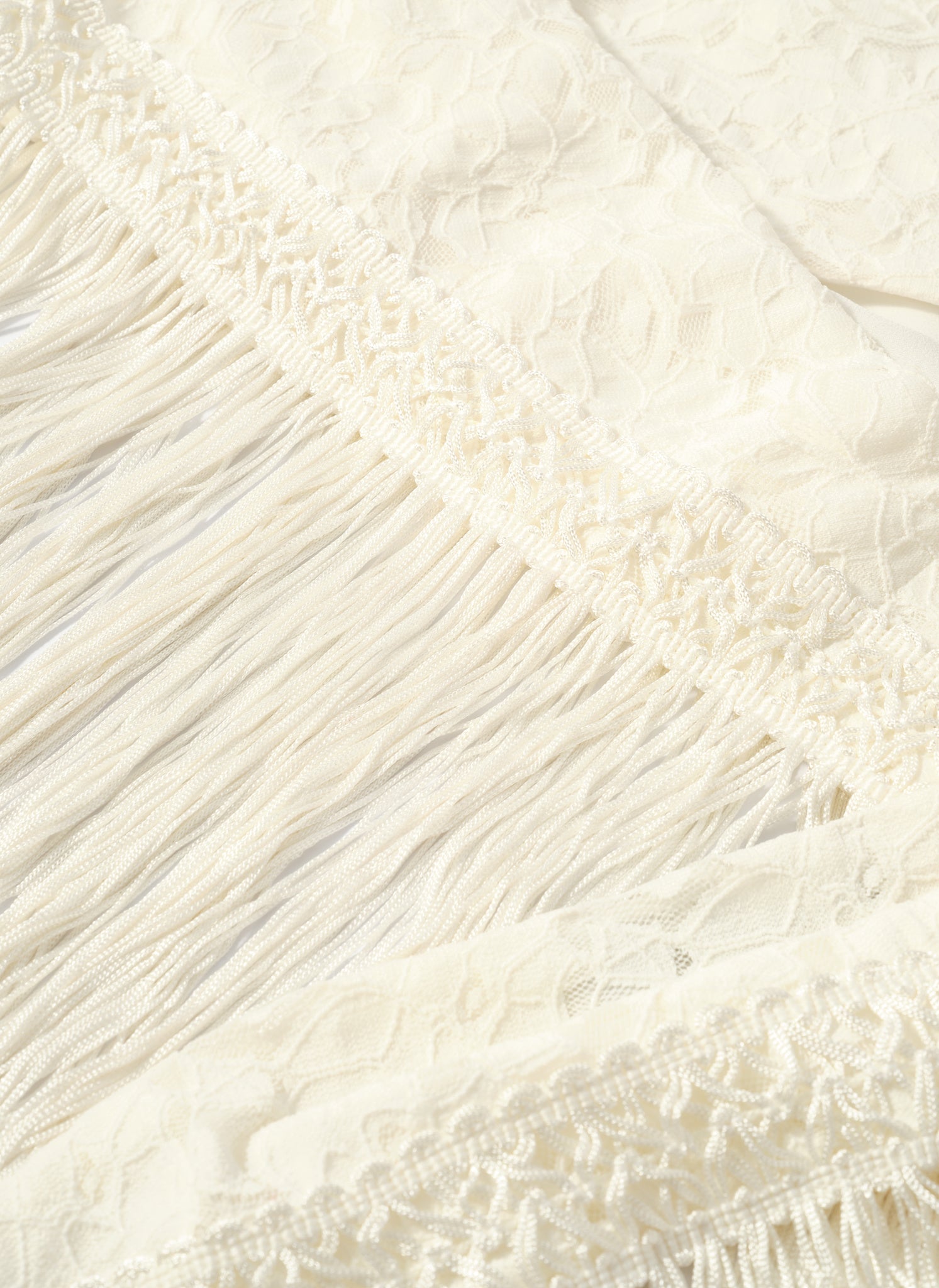Cream Lace Fringe Cover Up Scarf